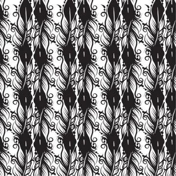 Seamless pattern with drawing of feathers Stock Illustration
