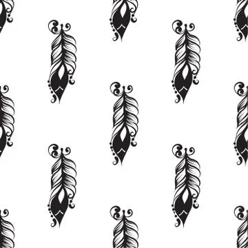 Seamless pattern with drawing of feathers Stock Illustration
