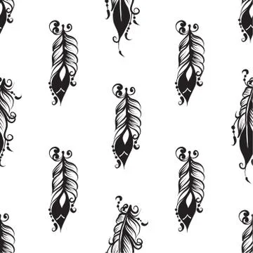 Seamless pattern with drawing of feathers Stock Illustration