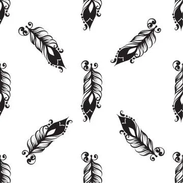 Seamless pattern with drawing of feathers Stock Illustration