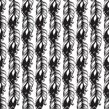 Seamless pattern with drawing of feathers Stock Illustration