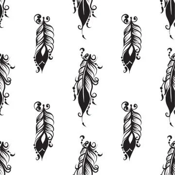 Seamless pattern with drawing of feathers Stock Illustration