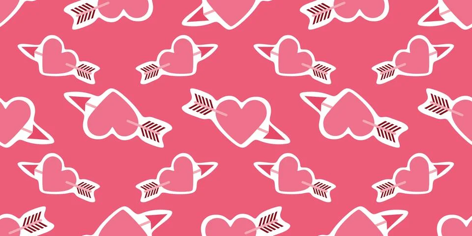 Seamless pattern with Drawing of a heart pierced by Cupid Arrow. Valentines d Stock Illustration