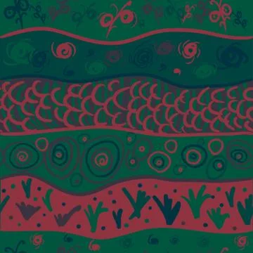 Seamless pattern with drawing original green waves Stock Illustration