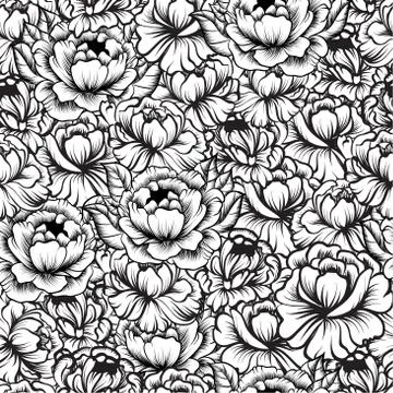 Seamless pattern with drawings of peonies Stock Illustration