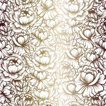 Seamless pattern with drawings of peonies Stock Illustration