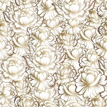 Seamless pattern with drawings of peonies Stock Illustration