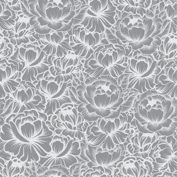 Seamless pattern with drawings of peonies Stock Illustration