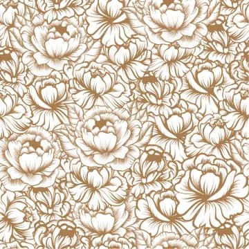 Seamless pattern with drawings of peonies Stock Illustration