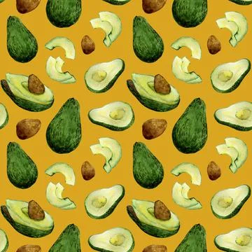Seamless pattern with drawn avocado Stock Photos