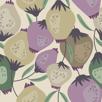 Seamless pattern drawn bright wild flowers on dark Stock Illustration