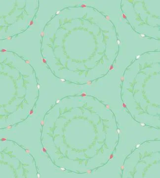 Seamless Pattern with Drawn Circles Branches, Plants Stock Illustration