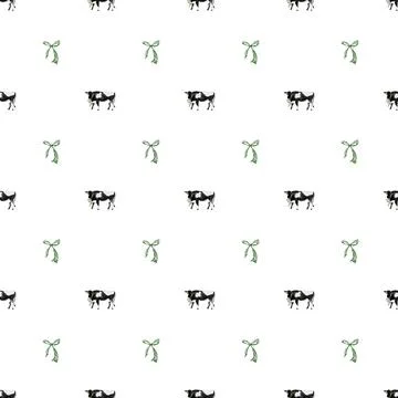 Seamless pattern drawn by hand. cute cow with bow and can. farm rural life Stock Illustration