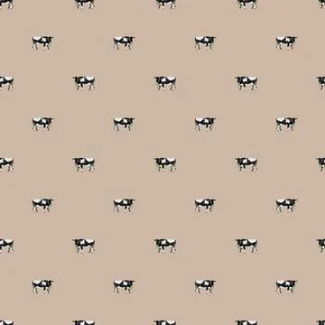 Seamless pattern drawn by hand. cute cow with bow and can. farm rural life Stock Illustration