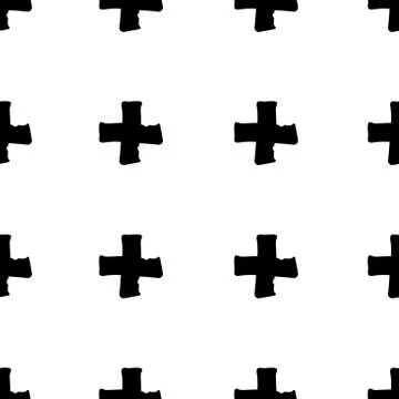 Seamless pattern drawn by ink. Black crosses as tags. Stock Illustration