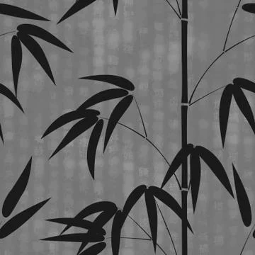 Seamless pattern drawn japanese style bamboo on a background with hieroglyphs Stock Illustration