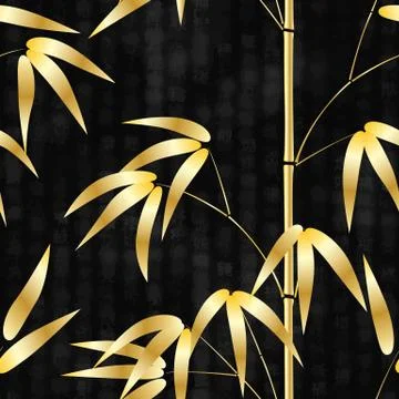 Seamless pattern drawn japanese style bamboo on a background with hieroglyphs Illustrazione stock