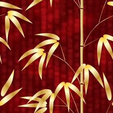 Seamless pattern drawn japanese style bamboo on a background with hieroglyphs Illustrazione stock