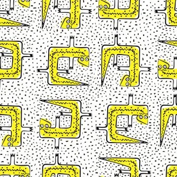 Seamless pattern with drawn lizard Illustrazione stock