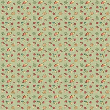 Seamless pattern drawn with a marker on a light green background. Autumn them Stock Illustration
