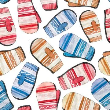 Seamless pattern with drawn mittens Stock Illustration