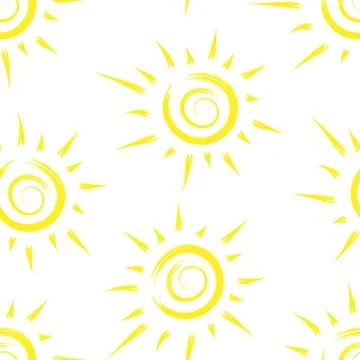 Seamless pattern with drawn sun for design and decoration Stock Illustration