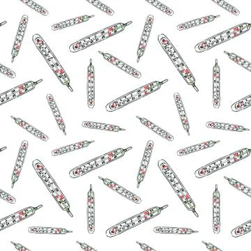 Seamless pattern with drawn thermometers Stock Illustration