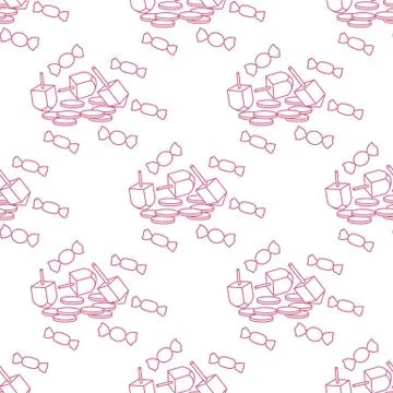Seamless pattern with dreidel, coins, sweets. 스톡 일러스트