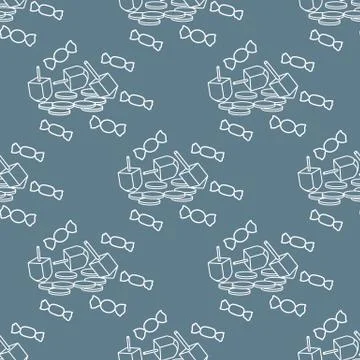 Seamless pattern with dreidel, coins, sweets. Illustrazione stock