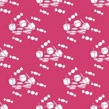Seamless pattern with dreidel, coins, sweets. イラスト素材