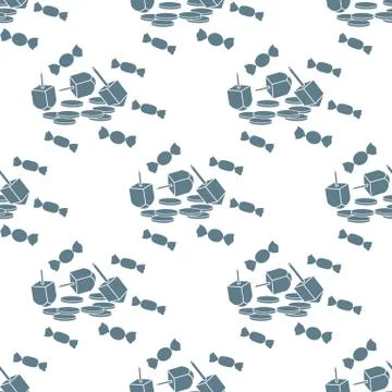 Seamless pattern with dreidel, coins, sweets. 스톡 일러스트
