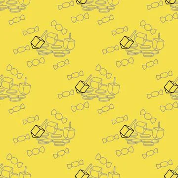 Seamless pattern with dreidel, coins, sweets. 스톡 일러스트