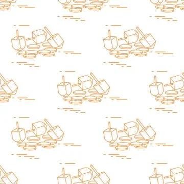 Seamless pattern with dreidel, sevivon, coins. Stock Illustration