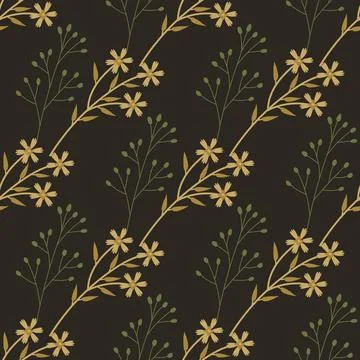 Seamless pattern with dried field flowers on a dark background. Stock Illustration