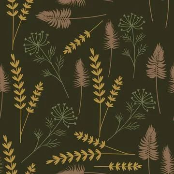 Seamless pattern with dried field flowers on a dark background. Stock Illustration