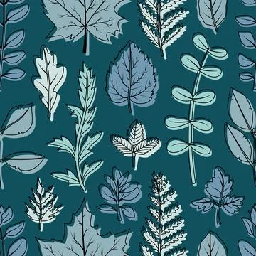 A seamless pattern of dried leaves and flowers for the herbarium. Illustrazione stock