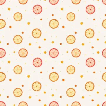 Seamless pattern with dried oranges, lemons and grapefruits on white. Can be Stock Illustration