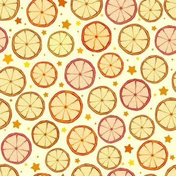 Seamless pattern with dried oranges, lemons and grapefruits on cream-colored Stock Illustration