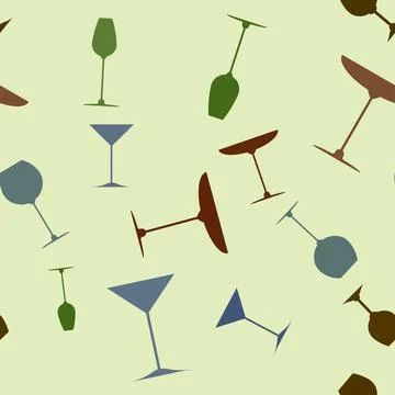 Seamless pattern of Drink and cocktail glasses . Design for cover menu, wine  Illustrazione stock