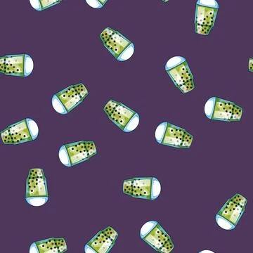 Seamless pattern drink bubble tea cartoon vector Stock Illustration
