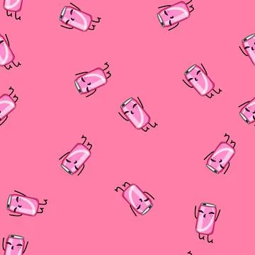 Seamless pattern drink soda can character cartoon vector Stock Illustration