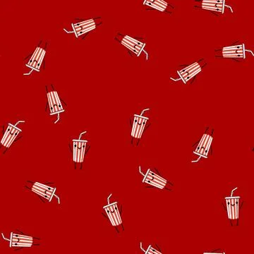 Seamless pattern drink soda cup character cartoon vector Stock Illustration