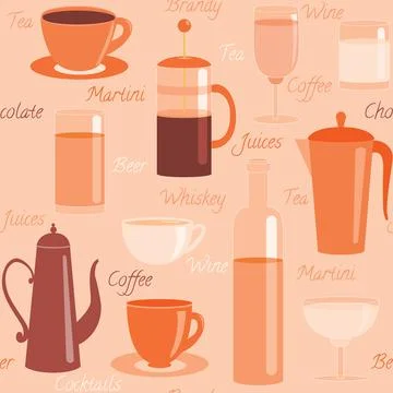 Seamless pattern with drinks and text Illustrazione stock