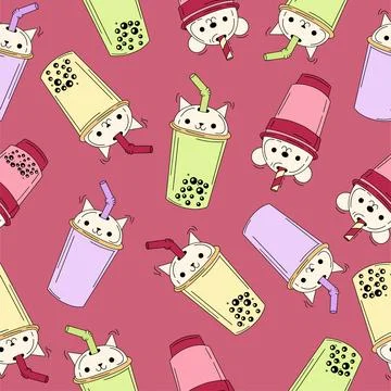 Seamless pattern of drinks cups. Tea, soft drinks in plastic cups, fashionable Stock Illustration