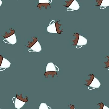 Seamless pattern drip coffee cup splash cartoon vector イラスト素材