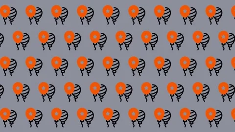 Seamless Pattern of Dripping Orange and Black Hot Air Balloons on Gray Back.. Stock Footage 325389861