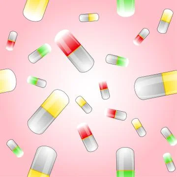 Seamless pattern. Drop pill color capsule medicine. Vector illustration. Stock Illustration