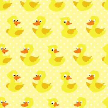 Seamless pattern with duckling on yellow dotted background Stock Illustration