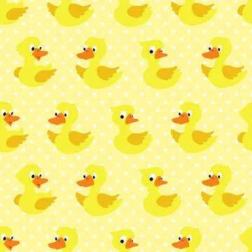 Seamless pattern with duckling on yellow dotted background. Seamless patte... Foto stock