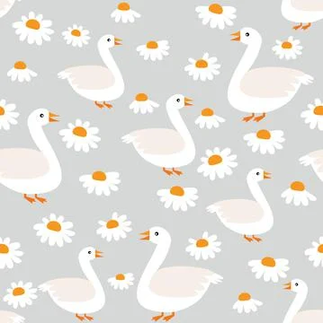 Seamless pattern in ducks and cloud childish pattern. Stock Illustration